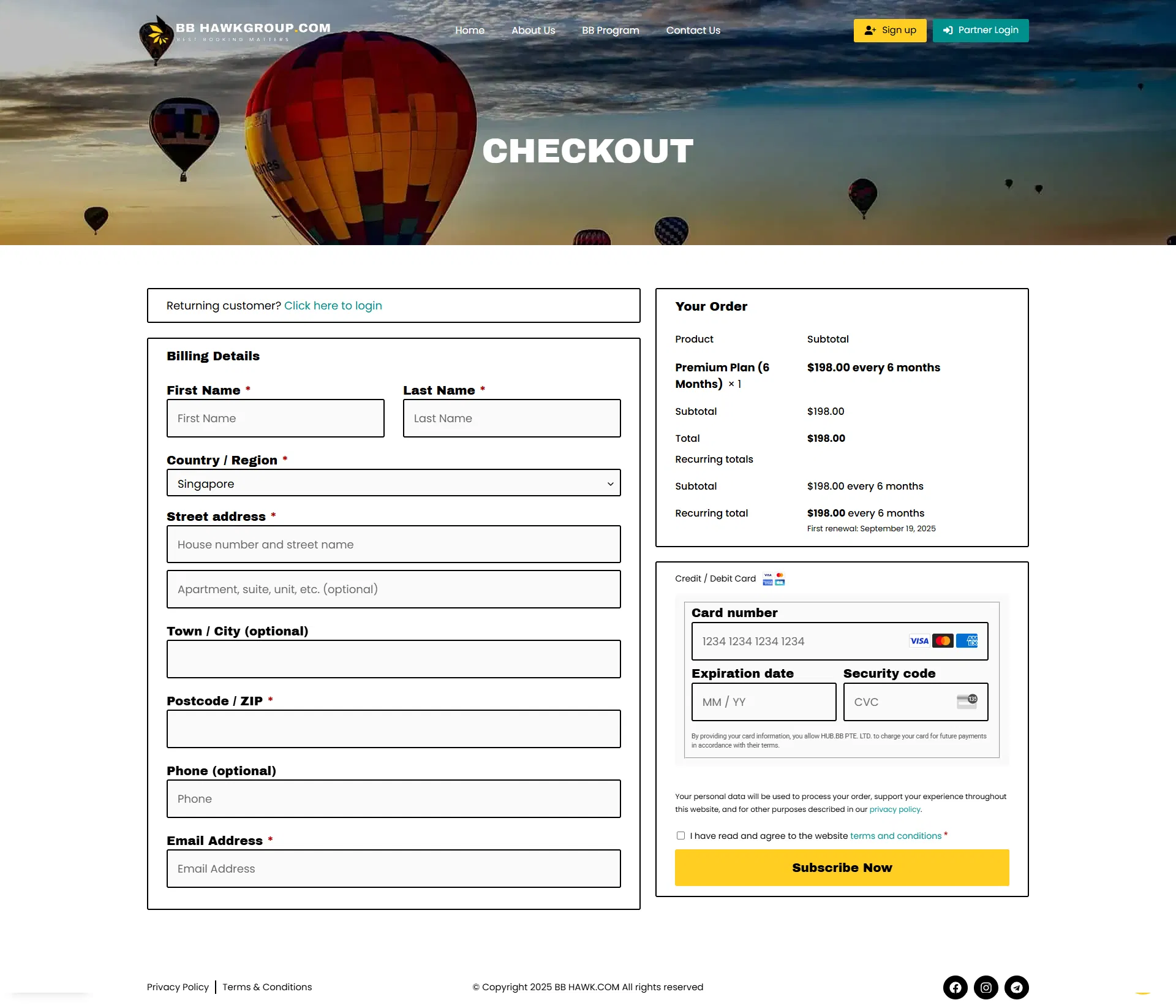 bbHawk Checkout Page