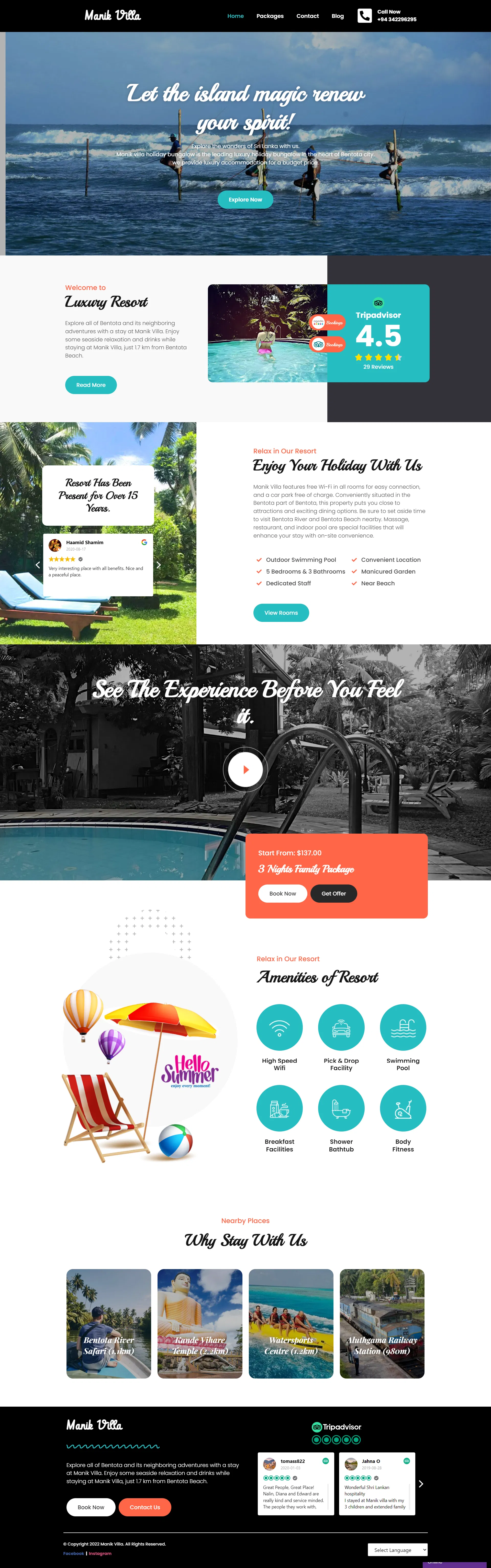 Manik Villa: Luxury Resort Website